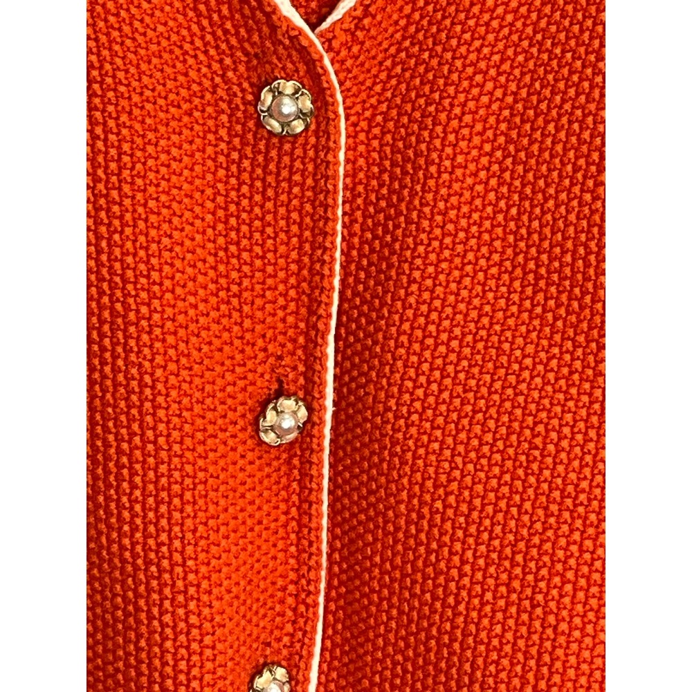 Orange Textured Knit Cropped Cardigan Sweater Pearl‎ Buttons Cottagecore Preppy - Picture 3 of 6